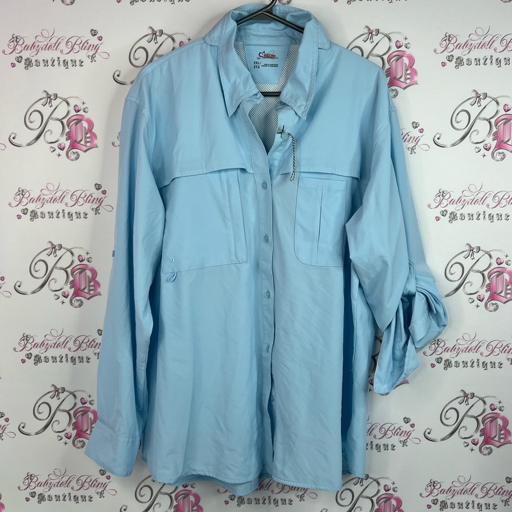 World Wide Sportsman shirt fishing button up embroidery Light Blue Shirt